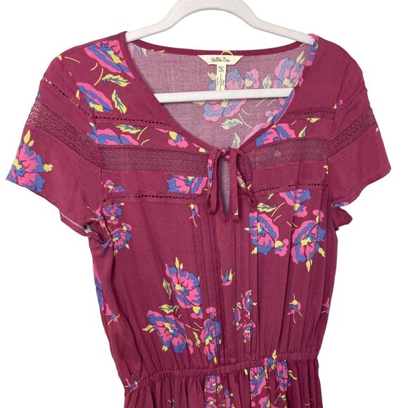 Matilda Jane Art Class Floral Keyhole Tie Dress Size Medium Short Sleeve Pink - Picture 3 of 7